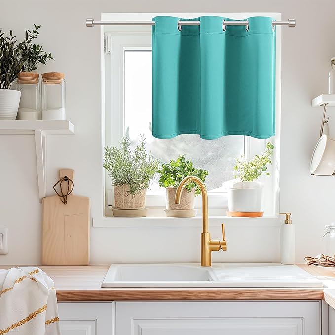 ChrisDowa Blackout Curtains 36 Inches Long for Living Room, Grommet Thermal Insulated Room Darkening Curtains for Bedroom (1 Panel Set, Teal, 42W x 36L)