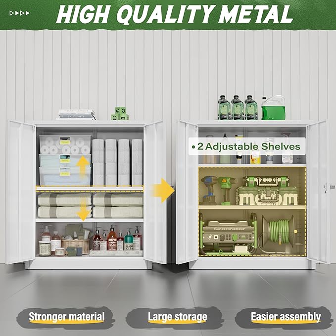 Greenvelly Metal Storage Cabinet with Doors and Shelves,Lockable Storage Cabinet for Office,36”White Metal Utility Cabinet Garage Cabinets, Lockable File Cabinet for Home Office, Garage, Kitchen, Shop