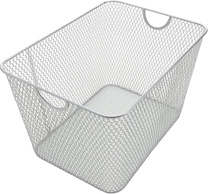 YBM Home Mesh Wire Storage Basket for Shelves, Pantry Organization, and Kitchen - Multipurpose Steel Wire Basket Holder Bin for Organizing Office Supplies, Household Toiletries and Laundry Supplies