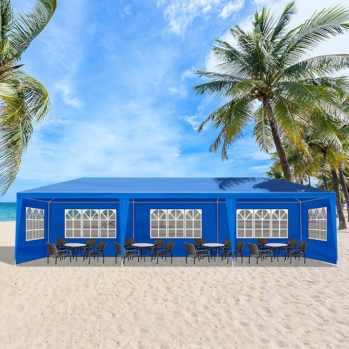 10x30 FT Party Tent, Outdoor Wedding Tents for Parties, Canopy Event Tent with 8 Removable Sidewalls, Waterproof Gazebo Shelter for Birthday Parties, Weddings, BBQs & Events (10X30FT-8Sides Blue)