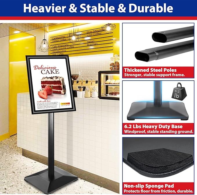 Sign Stand 11x17inch Pedestal Sign Holder Poster Stand 3Packs Adjustable Floor Standing Sign Holder with Heavy Duty Display Stand for Indoor Outdoor Business Store Sign Holders(Black)