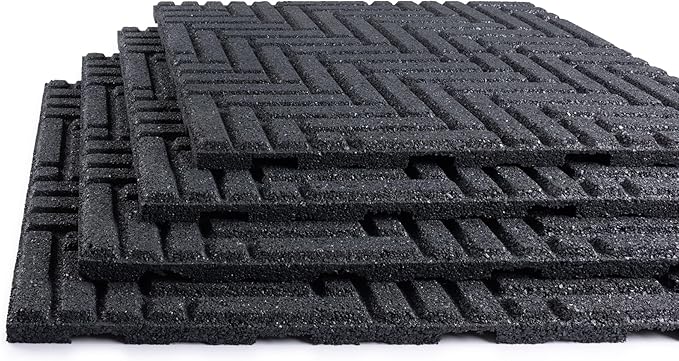 Playsafer Herringbone Rubber Interlocking Tiles | 16 X 16 | Easy Install for Indoor and Outdoor Use (Dark Gray, 4 Tiles)
