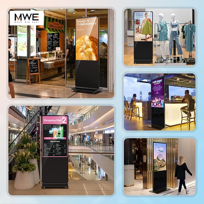 MWE 65 Inch 4K Digital Signage Display Kiosk, Indoor Floor Standing Advertising Display Poster, LCD Commercial Display with Auto Media Player, Android System, HDMI/USB/WiFi