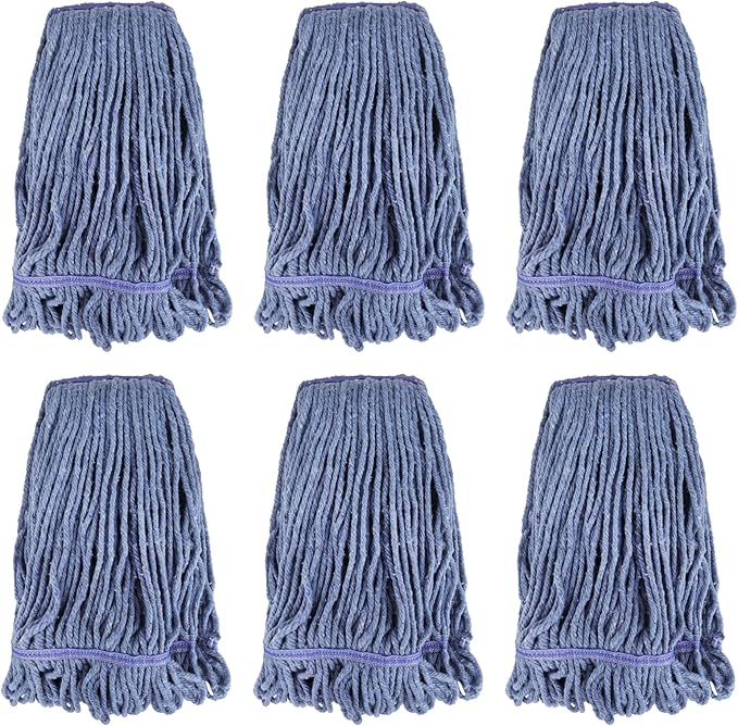 Commercial Heavy Duty Mop Heads Replacement for Rubbermaid: 6 Packs Industrial Wet Mop Head for Floor Cleaning - Commercial Products Looped End String Head Refills
