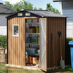 6X4FT Garden Storage Shed with Lockable Door,Steel Tool Shed with 1 Clear Window, Anti-Corrosion Metal Shed for Backyard Patio Lawn (Light Wood Grain)