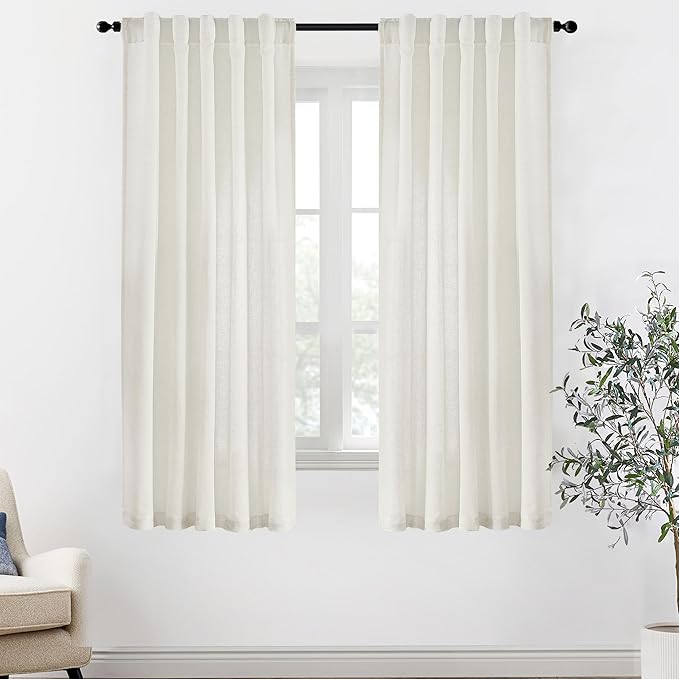 XTMYI 68 Inch Curtains 2 Panel Set,Linen Boho Semi Sheer Curtains for Bedroom Living Room,40x68 in Long,Cream Ivory Off White