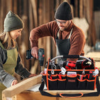 16 Inch Tool Bag, Electrician Tool Bag, Open Top Tool Bags, 26 Pockets Can Hold Many Tools, Steel Handle and Removable Shoulder Strap