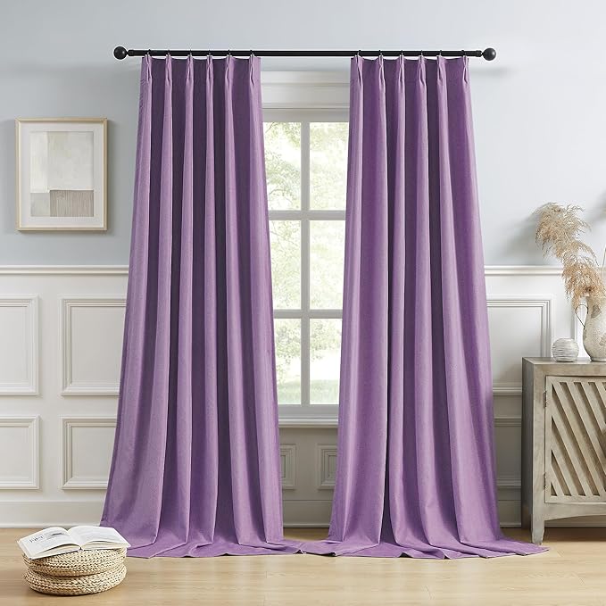 Pinch Pleated Blackout Curtains Purple 2 Panels,Back Tab Ceiling Viral Pleat Hooks Curtain for Track System,Thermal Insulated Drapes for Bedroom Living Room Dining Room,40 Wide x 108 Long