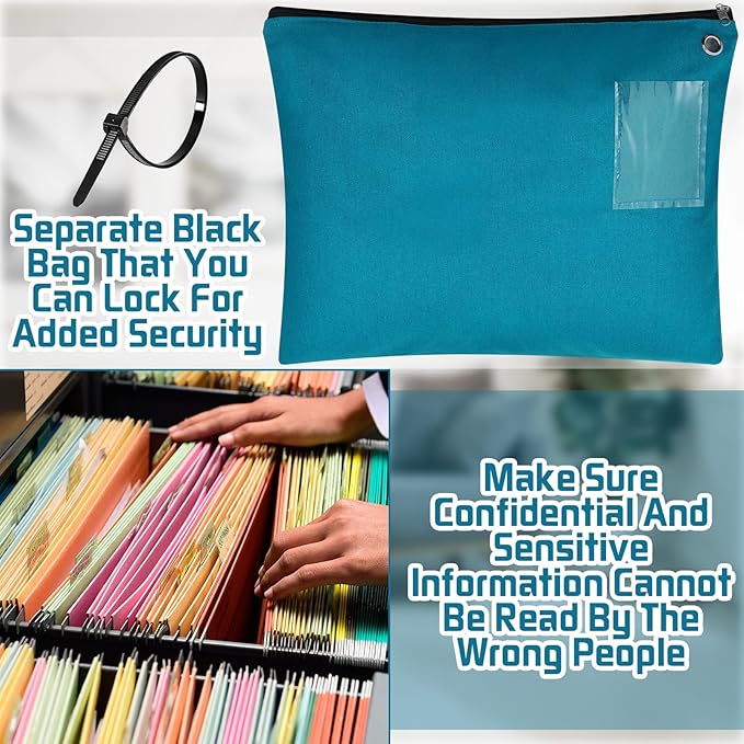 2 Pcs Interoffice Mailer Canvas Transit Sack Zipper Bag 18" x 14" Large Zipper Pouch with Grommet Interoffice Mail Bag (Teal)