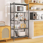 5-Tier Folding Metal Storage Shelf with Wheels, Heavy Duty Organizer Rack Holds 750 lbs, No Assembly Utility Shelving for Kitchen, Garage, Pantry, Living Room, Office (New Upgrade - Gray, 5 Tier)