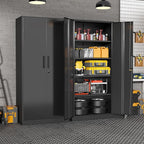 Superday Metal Garage Storage Cabinet with Lock, 71" H Lockable Storage Cabinets with Doors and 4 Adjustable Shelves, Locking Cabinet for Office, Home, Garage, Gym, School (Black)