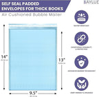 Light Blue 10x13 Inch Poly Bubble Mailers |Self Seal Padded Envelopes for Thick books | Cushioned Bubble Mailer | Usable Size 9.5x13 Inch | Waterproof Lightweight Mailing Shipping Bags | 100 Pack Bulk
