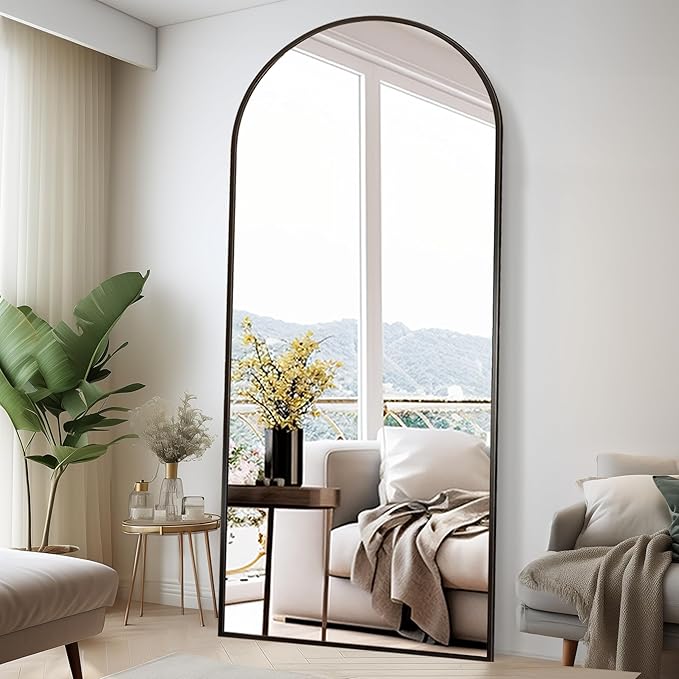 Floor Full Length Mirror, Arched Mirrors Full Length 76"x34" Freestanding Large & with Aluminum Frame&Wall Mounted & Hanging or Leaning& Full Body Mirror for Bedroom, Black