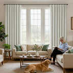 Joydeco Pinch Pleated Curtains - 100% Blackout for Bedroom, Light Beige Linen Curtains 40" W x 84" L, Thermal Insulated 2 Panels Light Blocking Drapes, Back Tabs for Living Room