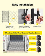 VEVOR Single Folding Security Gate, Lockable Scissor Gate with 360° Swivel Casters, Outdoor Barricade Steel Retractable Gates, for Entry Security, Garage, Warehouse & Pool, 94.49 x 86.81 in (W x H)