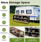 COSTWAY 81" Folding Picnic Table, Portable Bar Table with Carry Bag, Lightweight Aluminum Food Prep Station with 2 Shelves, Quick Set-up, BBQ, Party, Backyard, Brown