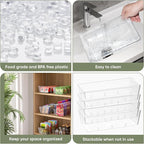 BALEINE Clear Plastic Storage Bins with 3 Removable Dividers, Pantry Organization, BPA Free Stackable Refrigerator Organizers and Storage for Kitchen Fridge Cabinet Bathroom (10.5x6.1x3.5, 6PK)