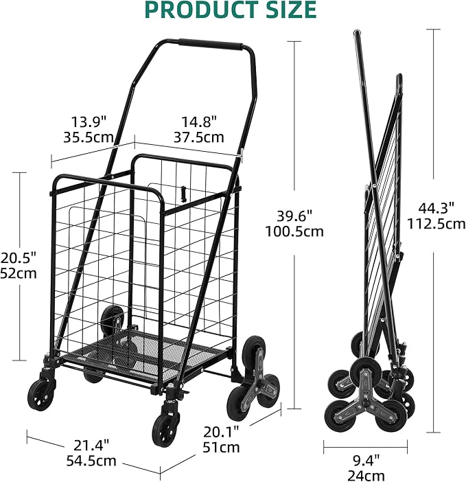 YITAHOME Folding Stair Climber Cart, 360° Swivel Wheels & Tri-Wheel Design, Heavy Duty Utility Cart for Shopping, Laundry, Travel & Stairs, Ideal for Seniors