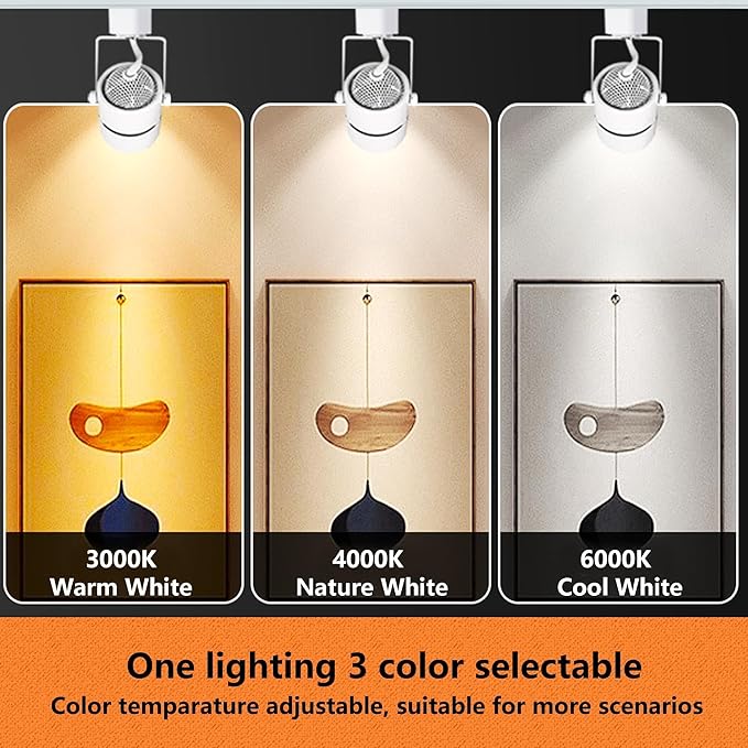 White 6PCS LED Track Lighting Kit with Advanced Replaceable GU10 Bulbs, Switchable 3CCT(3000K/4000K/6000K) and Dimmable Brightness(20%-100%), Versatile Ceiling Spotlight Fixtures for Any Space