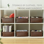 TheWarmHome Storage Basket for Organizing - 12x8x5 inch Small 6 Pack Collapsible Storage Bin for Shelves with Handles, Canves Storage Box for Cloth Closet Organizer Gift Toy (Brown)