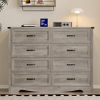 8-Drawer Dresser for Bedroom, Modern Wooden Chest of Drawers with Metal Handles, Anti-Tipping Design, Sturdy and Stable Storage Organizer for Living Room, Entryway, Home Office, Standard