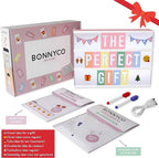 BONNYCO Pink Cinema Light Box with 400 Letters, Emojis, 2 Markers. Led Light Box Home Office and Room Decor, Cinema Led Sign Letters Board. Gifts for Women Girls Christmas Birthdays, Pink Decor