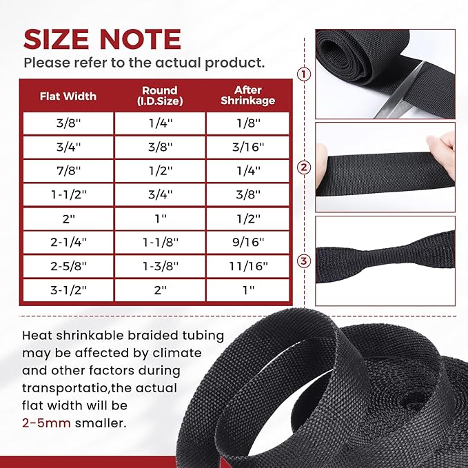 Heat Shrink Wire Loom 2:1 Shrinkable Braided Cable Sleeve 1/4 Inch ID-46ft Abrasion Protection Flexibility Fabric Wiring Harness Cover Sheath