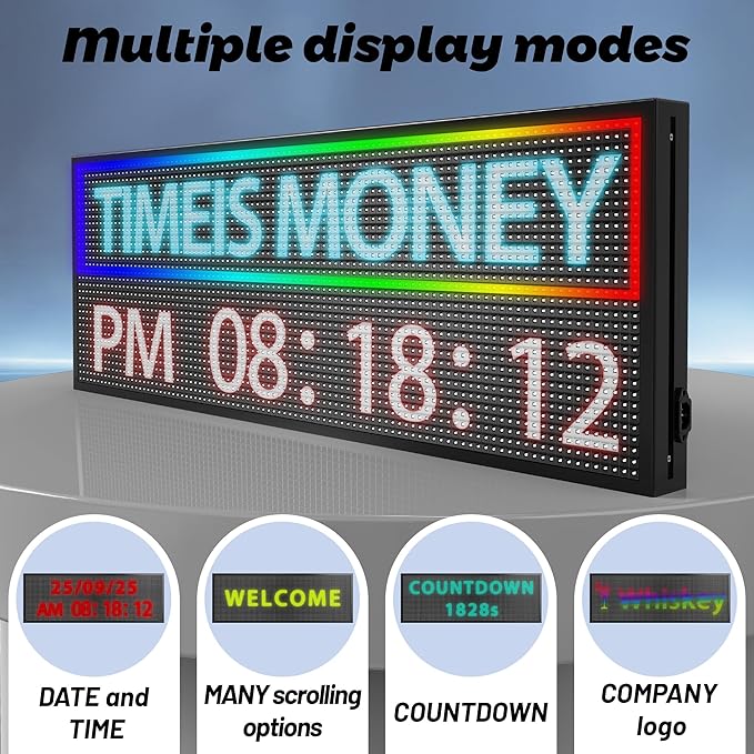 ‌Kochenkore P10 Programmable LED Sign, 39"x 8" Scrolling Display, Waterproof Outdoor Digital Open Signage with WiFi Control, Indoor RGB Advertising Custom Message Board for Business & Store Signs
