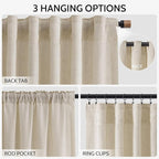 Nanspring 108 Inch Long Curtains for Living Room Boho Linen Eclectic Home Decor Light Filtering Semi Sheer Curtain Back Tab Modern Floor to Ceiling High Window for Bedroom 52x108, 2 Panels