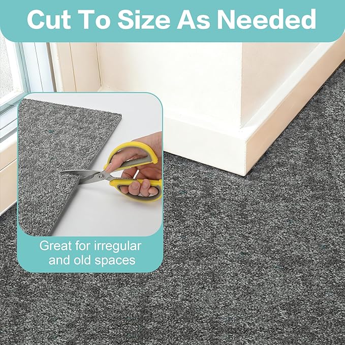 jxgzyy Soft Carpet Tiles 20×20 Inch, 0.38'' Padded Carpet Squares, Non-Adhesive Carpet Flooring with Textured Silicone Back, Easy DIY Cushioning Tiles for Under Furniture, 4 Pcs/10.8 Sqft