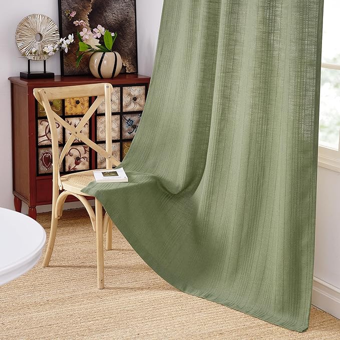 NICETOWN Waffle Weave Linen Sage Green Curtains for Bedroom, Privacy Farmhouse Drapes Light Filtering Window Treatments for Living Room, W52 x L108, 2 Panels