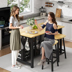47.3" Solid Rubberwood Kitchen Island with Power Outlets - Extra Large Work Surface, 2 Drawers & Open Shelves Storage Cabinet for Kitchen Dining Room, Farmhouse Style (Black)