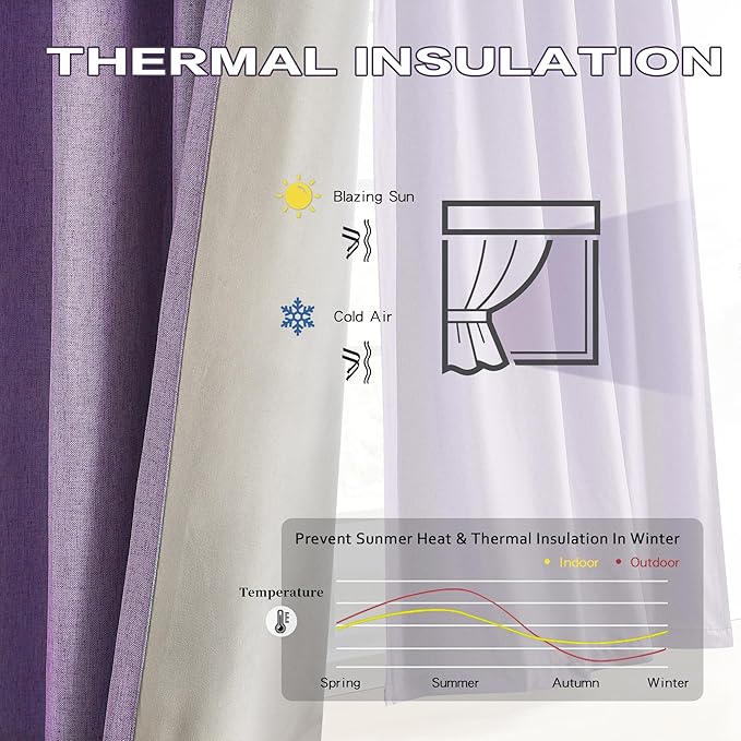 Pinch Pleated Blackout Curtains Purple 2 Panels,Back Tab Ceiling Viral Pleat Hooks Curtain for Track System,Thermal Insulated Drapes for Bedroom Living Room Dining Room,40 Wide x 108 Long