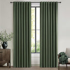Black Out Curtains for Bedroom Aesthetic 104 Inch Windows, 105 Inches Length Linen Room Darkening Olive Green Canvas Look Classroom/Playroom (W50 xL105 2 Panels) Back Tab/Rod Pocket