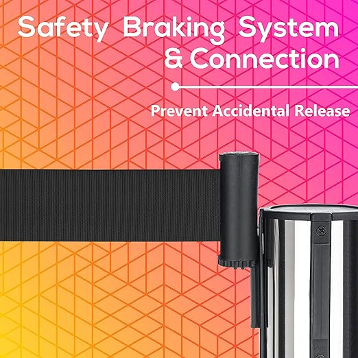 DuraSteel Crowd Control Barriers Line Dividers - Silver Stanchion Stainless Steel Posts with 6.5ft Black Retractable Belt Ropes - for Store Queues, Airport Lines, Event Entries - 2 Set/Pack