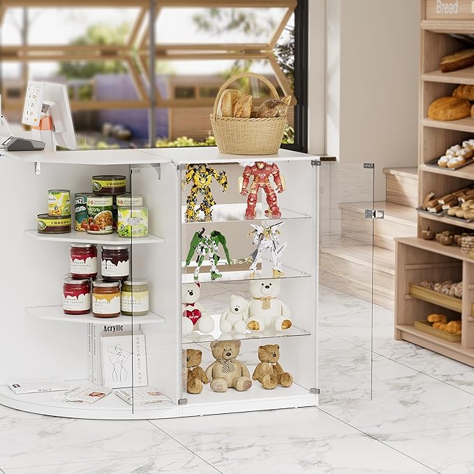 PAKASEPT Reception Desk with Counter for Retail & Checkout,Modern Front Reception Counter with Drawers & Open Shelves,L-Shaped Retail Counter with Storage for Countertop,Beauty Salon,Shop,Bar,White
