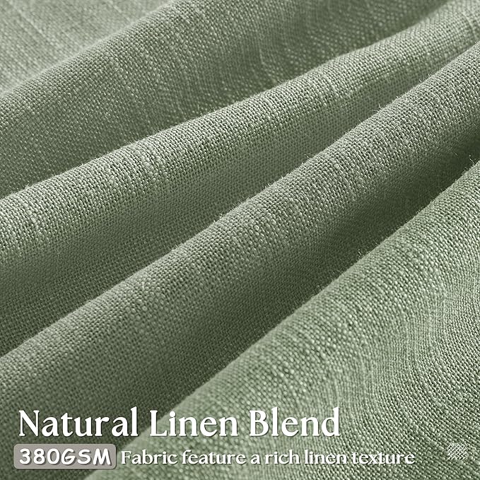 Green Linen Semi Sheer Curtains 90 Inches Long for Living Room Bedroom Light Filtering Sage Green Textured Burlap Pinch Pleated Curtains 90 Length Hooks Rings Back Tab for Sliding Door 2 Panels