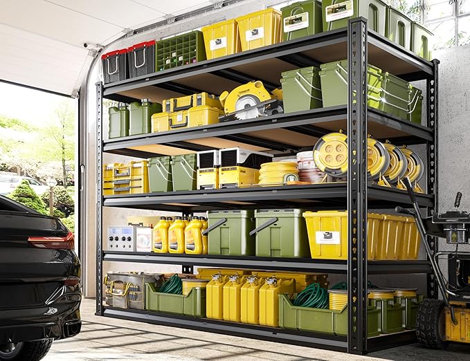 55.1" W Garage Shelves 2230LBS Storage Shelves, 5 Tier Adjustable Metal Shelving, Garage Shelving for Storage, Basement, Warehouse, Pantry, Kitchen, 55.1" W x 24.1" D x 72.1" H, Black, 2 Pack
