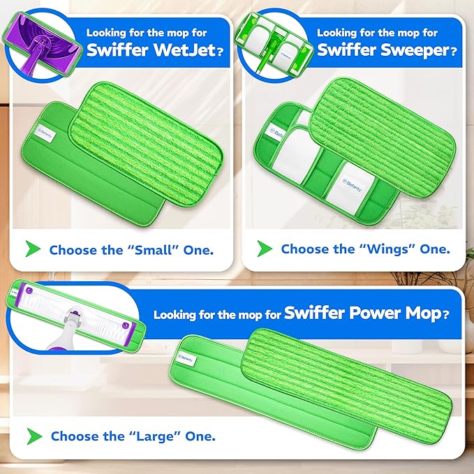 2 Pack Reusable Microfiber Mop Pads, Compatible with Swiffer Wet Jet, Machine Washable Cloths, Refills for All Floor Cleaning, Wet Dry - 10"- 12"