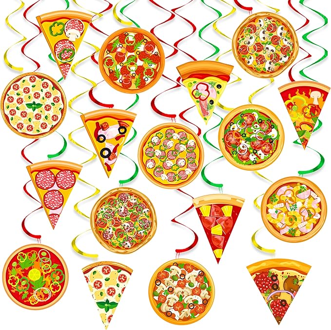 22pcs Pizza Party Hanging Swirls Pizza Party Decorations Pizza Party Time Hanging Decor Pizza Themed Ceiling Streamers for Fast Food Baby Shower Supplies