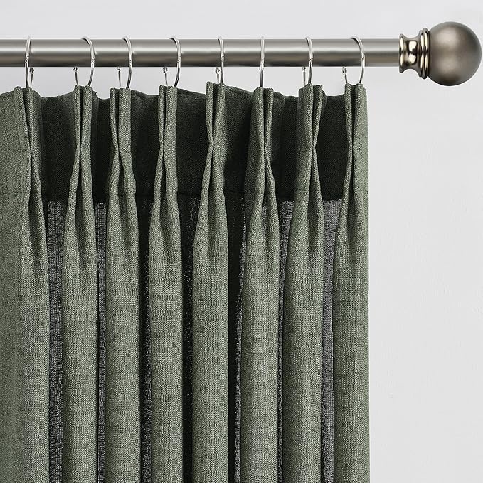 RAIN CITY Olive Green Curtains Pinch Pleated, Linen Sheer Curtain 84 Inches Long Privacy Light Filtering Bedroom Window Drapes with Hooks 2 Panels Set Boho Spring Home Decor 42x84 in