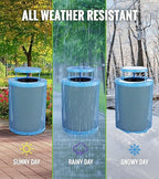 Alpine Outdoor Trash Can 36 Gallon Diamond Steel Commercial Metal Waste Bin with Leak Proof Liner, Heavy Duty Steel Mesh Design, Rain Bonnet Lid & Flat Lid for Parks, Streets, and Public Spaces-Blue