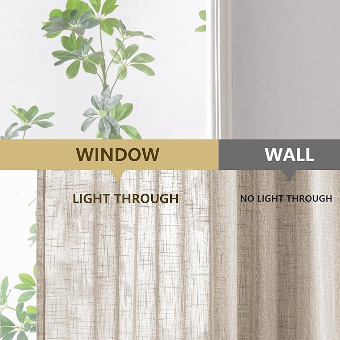 MYSKY HOME Pinch Pleated Curtains for Living Room Windows, Semi Sheer Curtains 90 Inch Length for Bedroom Boho Linen Look Textured Fabric Soft Touch Light Filtering, 40" x 90", Taupe, 2 Panels