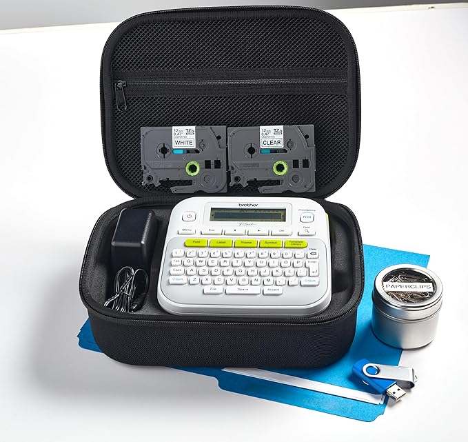 Brother PT-D210SV Label Maker Bonus Bundle Comes with a Protective Carrying case, an Adapter, and Two Sample Brother Genuine TZe Label Tapes for Added Value.