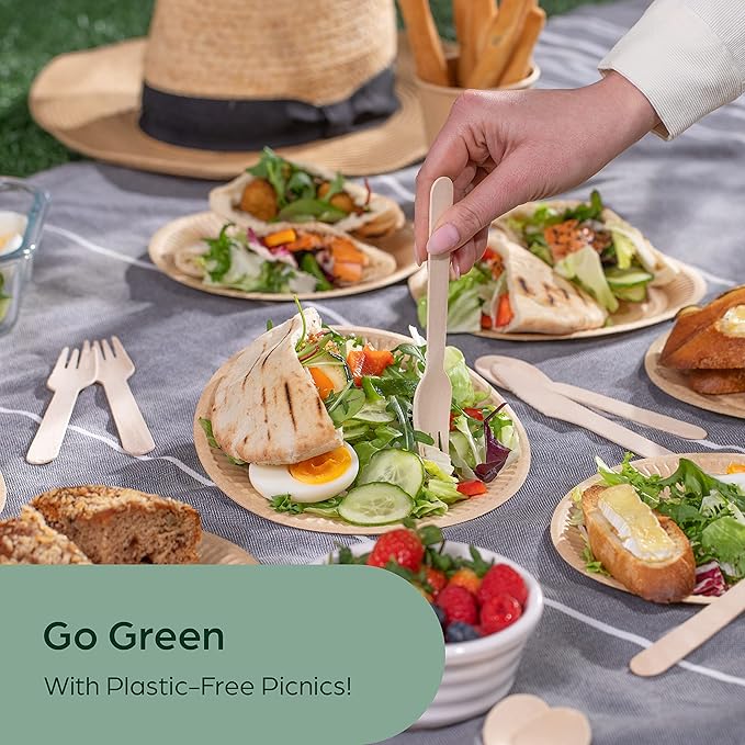 PURPLECLAY Wooden Disposable Utensils Set, 360 PCS Compostable Silverware (120 Forks, 120 Spoons, 120 Knives) Eco Friendly, Plastic-Free Cutlery for Parties & Catering, Alternative to Bamboo Utensils