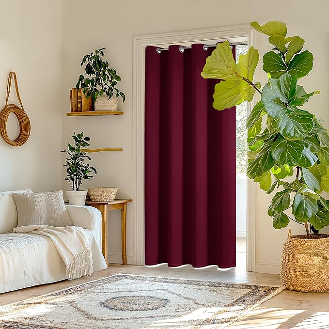 ChrisDowa Blackout Door Curtains for Doorway Privacy, Grommet Closet Curtains for Bedroom Closet Door, Thermal Insulated Doorway Cover Room Divider Drapes (1 Panel, Burgundy Red, 42 x 80 Inch)
