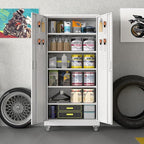 Aobabo Upgraded Garage Storage Cabinets with Wheels,Metal Storage Cabinets with 5 Adjustable Shelves for Garage Home Office Storage,White,71''H*34''W*18''D,Assembly Required