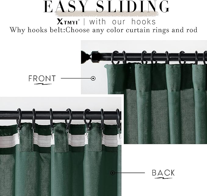 XTMYI Luxury Curtains for Living Room,Emerald Dark Green Sheer Linen to Match Gold Art Deco Curtains for Bedroom,Set of 2 Panel Curtains,50 Wide x 108 Inches Long