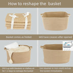 Large Rectangle Blankets Basket Living Room 22"x17"x12" Woven Jute Rope Storage Baskets for Nursery Toy Baskets for Kids and Dogs Wicker Laundry Basket Bin for Clothes Towels