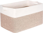 MINTWOOD Design 22in Extra Large Blanket Basket Holder Living Room, Rectangle Rope Woven Storage Basket with Handles for Laundry, Pool Towels, and Shoes, Dog Toy Organizer Bin Box, Light Brown